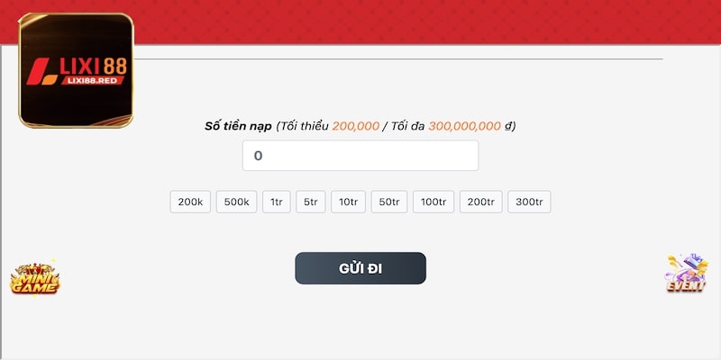 Hướng dẫn nạp tiền chi tiết tại Lixi88