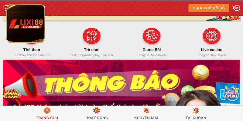 Nhiều trò chơi thú vị tại Lixi88