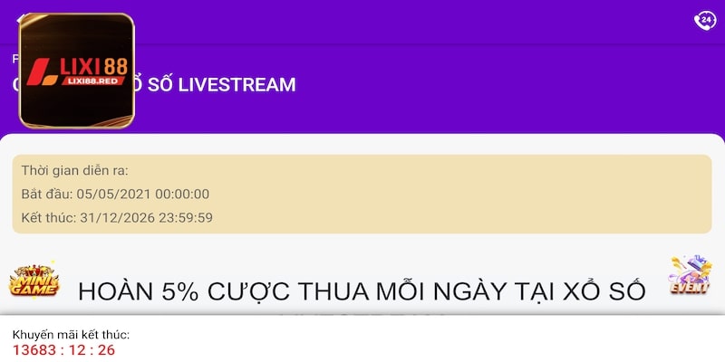 Sự kiện dành riêng cho xổ số livestream Lixi88